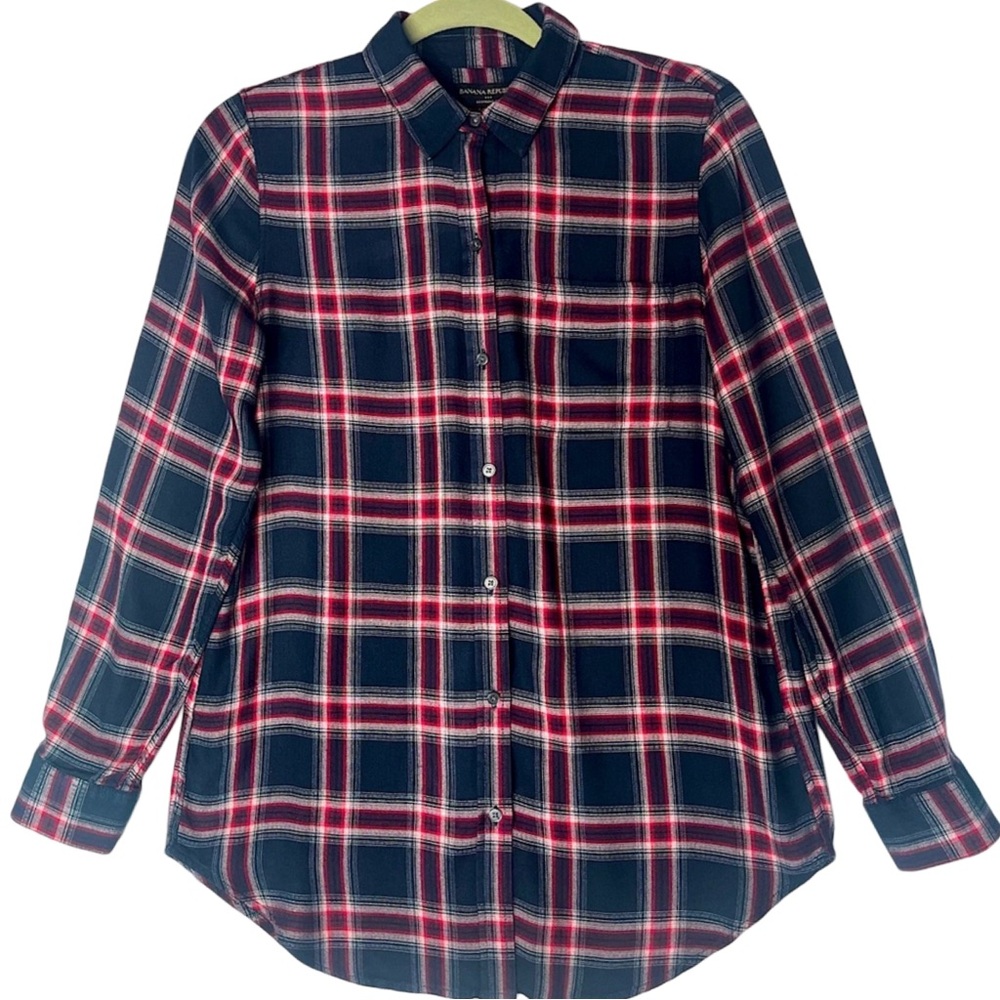 Banana Republic Shirt Plaid Flannel Size S Black and Red